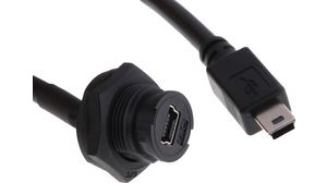 Cable, USB Mini-B 5-Pin Plug - USB Mini-B 5-Pin Socket, 200mm, Black